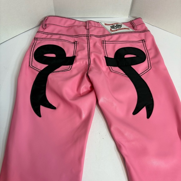 Asaali Jean Co Pink Faux Leather Pants Size 30 Streetwear Designer Moto Style - Picture 4 of 7
